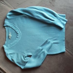 LOFT Scoop neck ribbed sweater in dusty blue, size M